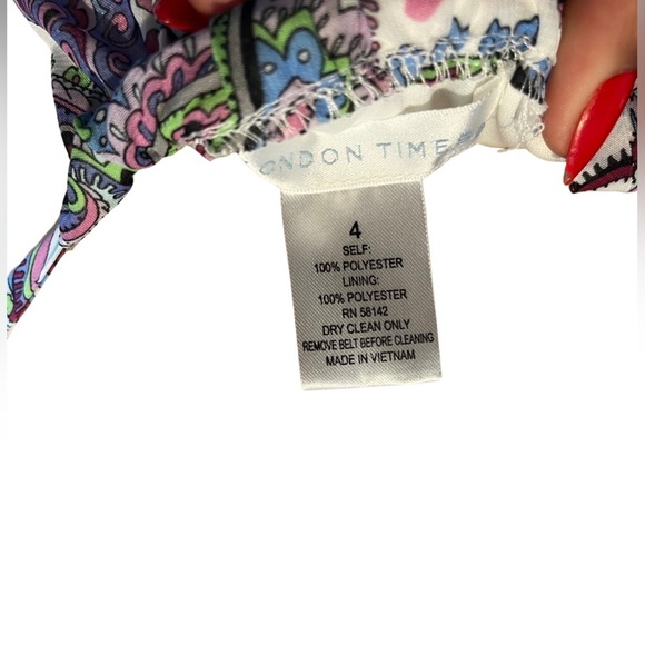 London Times Halter Printed Floral Boho maxi Key Hold dress with tie belt Size 4 - Picture 14 of 14